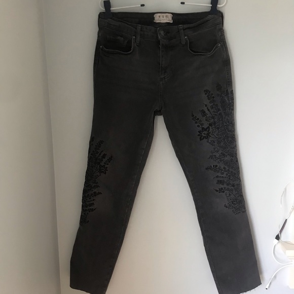 Free People Grey Embroidered Straight Leg Jeans 25 - Picture 4 of 9